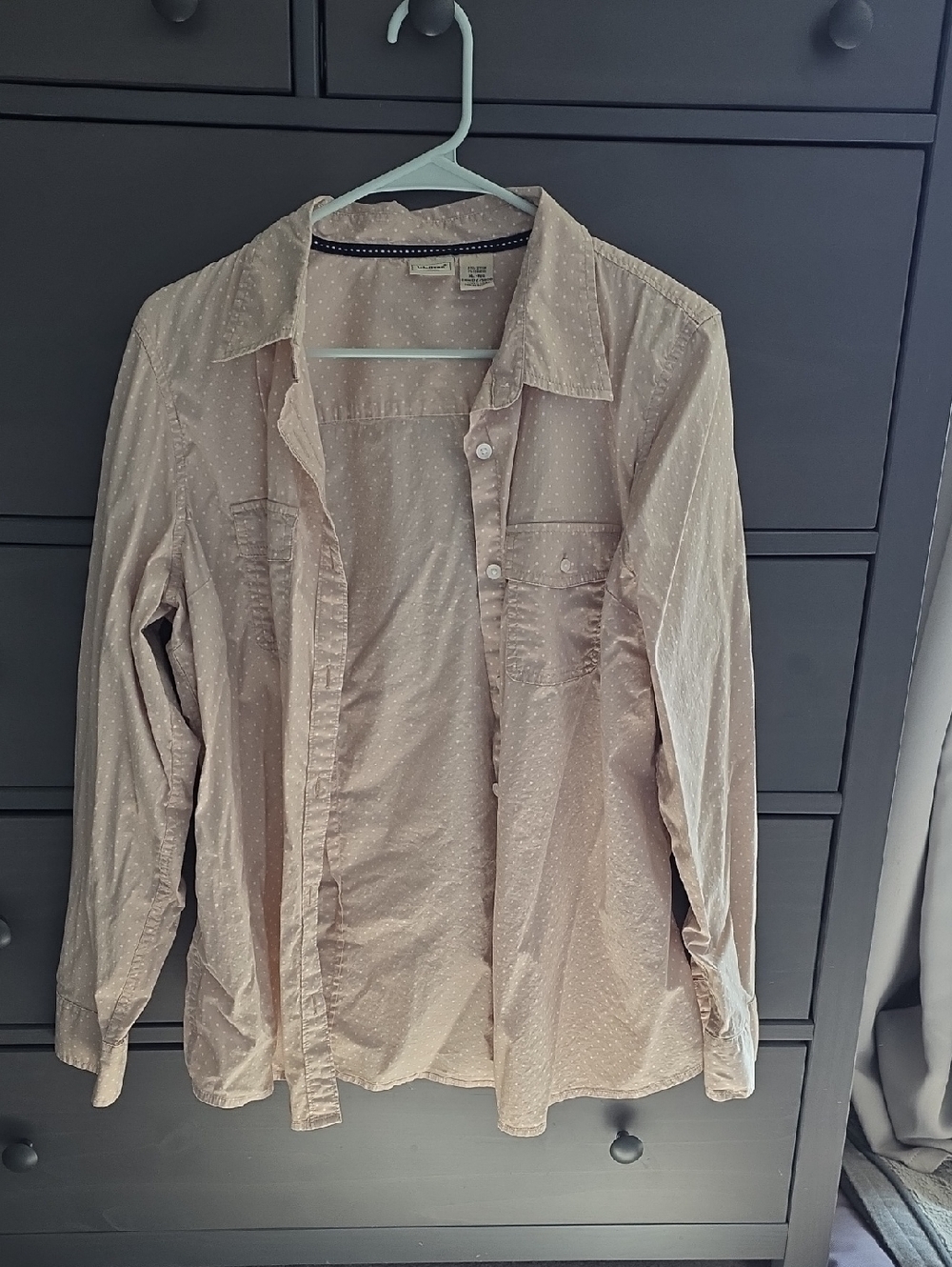 L.L. Bean Pale Tan Polka Dot Button-Up Shirt